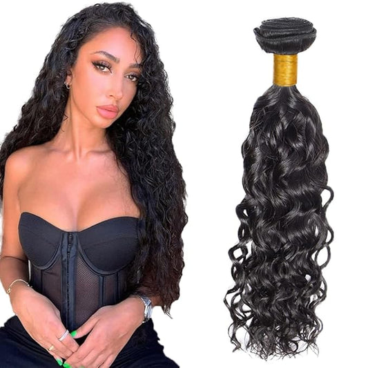 #1B Human Hair Bundles Water Wave Bundles 14 Inch Unprocessed Brazilian Virgin Hair Weave 1 Bundle 50 Grams Per Bundle Natural Color Bundle Human Hair Extensions
