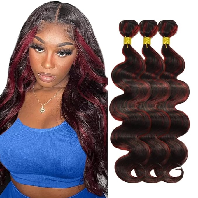 30 32 34 Inch 99j Bundles Human Hair Burgundy Body Wave Bundles 2 Tone Red and Black Bundle Grade 8A Brazilian Virgin Remy Hair Extensions For Woman