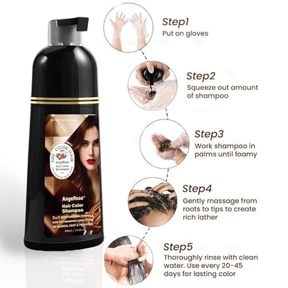 Hair Dye Shampoo 3 in 1, Instant Herb Ingrident Hair Dye to Cover Gray Hair, Long-lasting & Natual, Natural Black, 400 ML