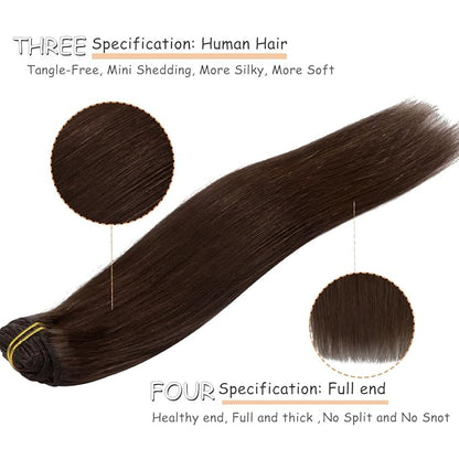Caliee Remy Clip in Hair Extensions Human Hair 2A Light Dark Brown 140G 7PCS Hair Extensions Clip in Human Hair Silky Straight Short Thick Real Hair Extensions for Women 22Inch
