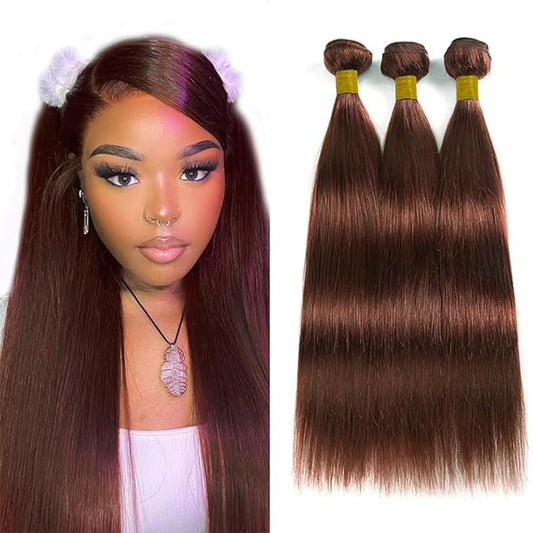 Auburn Human Hair Bundles Reddish Brown Straight Bundles Color 33 Bundle 16 18 20 Inch Silky Soft Unprocessed Brazilian Remy Hair Extensions Double Weft Bundle Hair Weave