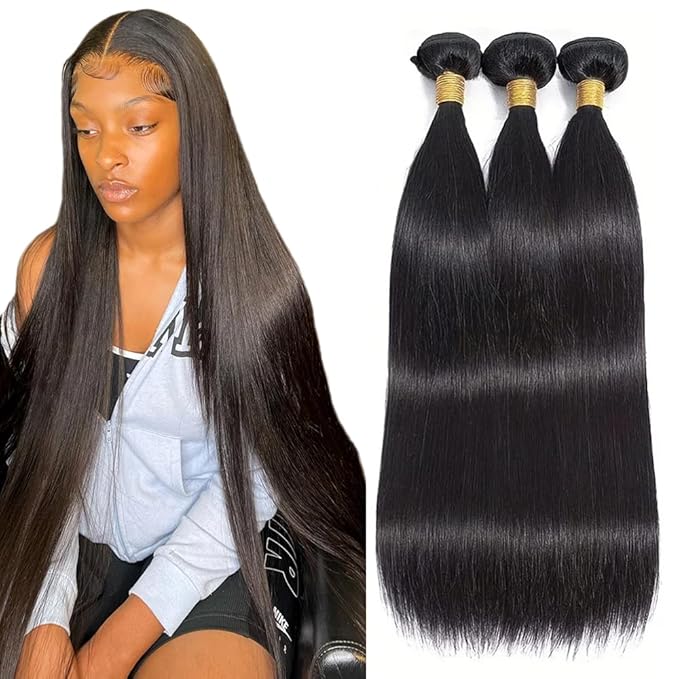 Straight Hair Bundles Natural Black Straight Human Hair Bundles Silky Soft 16 18 20 Inch Double Weft Brazilian Unprocessed Remy Hair Extensions Tangle Free Deals