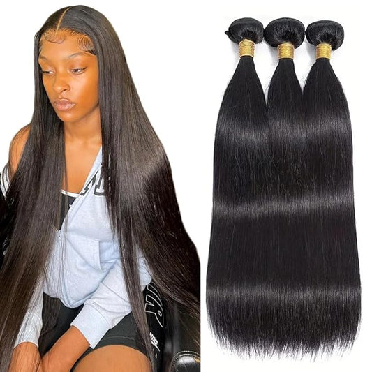 Straight Hair Bundles Natural Black Straight Human Hair Bundles Silky Soft 16 18 20 Inch Double Weft Brazilian Unprocessed Remy Hair Extensions Tangle Free Deals