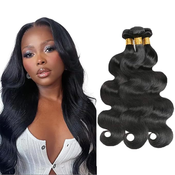 30 32 34 Inch Body Wave Bundles Human Hair Color 1B Bundle Double Weft Natural Black Body Wave Bundles Niegmeag Virgin Soft and Silky Remy Hair Extensions 300g