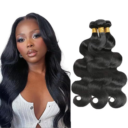 30 32 34 Inch Body Wave Bundles Human Hair Color 1B Bundle Double Weft Natural Black Body Wave Bundles Niegmeag Virgin Soft and Silky Remy Hair Extensions 300g