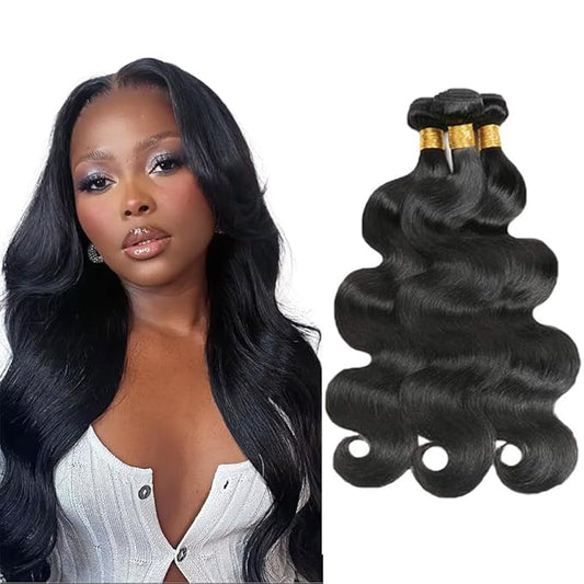 30 32 34 Inch Body Wave Bundles Human Hair Color 1B Bundle Double Weft Natural Black Body Wave Bundles Niegmeag Virgin Soft and Silky Remy Hair Extensions 300g