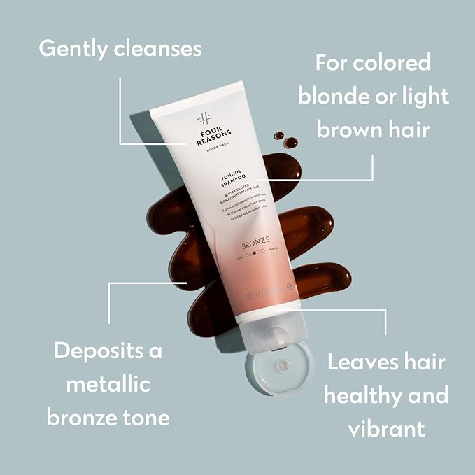 FOUR REASONS Bronze Hair Toner - Color Depositing Shampoo for Treated Hair (8 Colors, Sulfate-Free, Vegan, 8.45 Fl Oz)