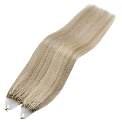 YoungSee Micro Link Hair Extensions Human Hair Blonde Micro Bead Hair Extensions Real Human Hair Blonde Highlights Ash Blonde Micro Ring Hair Extensions Silky Straight 18In Bead Hair Extension 50g 50s