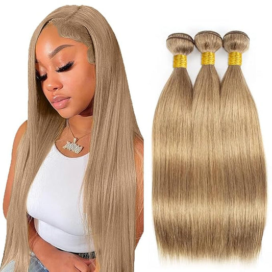 #22 Blonde Bundles Human Hair Straight Bundles 20 22 24 Inch Human Hair Weave 3 Bundle Unprocessed Brazilian Virgin Hair Ash Blonde Straight Human Hair Extensions 50 Grams/Bundle