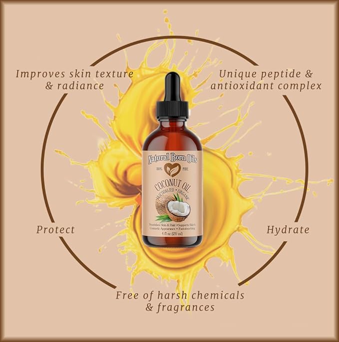 Coconut Oil Fractionated, 1 Gallon, Organic, Cold-Pressed, Carrier Oil, Fast-Absorbing, Deep Skin Care, Hair Health, Natural Born Oils.