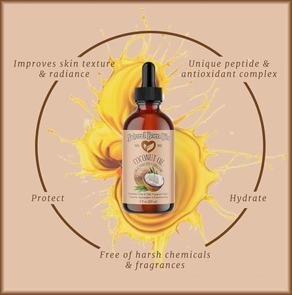Coconut Oil Fractionated, 1 Gallon, Organic, Cold-Pressed, Carrier Oil, Fast-Absorbing, Deep Skin Care, Hair Health, Natural Born Oils.