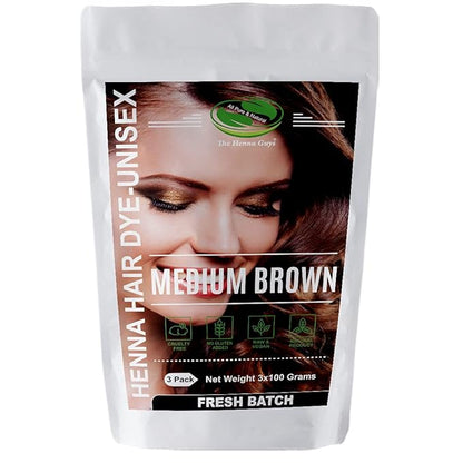 Henna Hair & Beard Dye - 100% Natural & Chemical Free - The Henna Guys (3 Pack, Medium Brown)