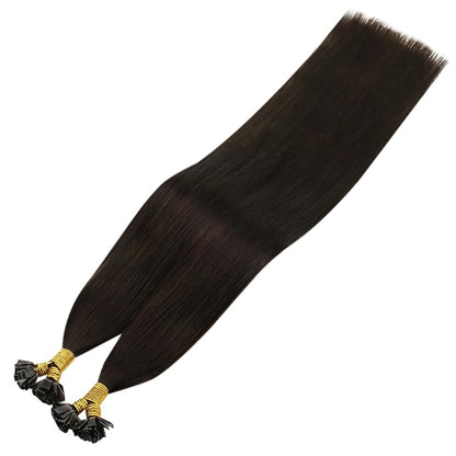 Sunny Hair Flat Tip Hair Extensions Darkest Brown Pre Bonded Tips Remy Human Hair Extensions Hot Fusion Flat Tip Extensions Brown Flat K Tip Hair Extensions Real Human Hair 50g/pack 14inch