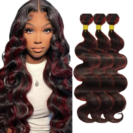 Ombre Bundle Human Hair 99j Body Wave Bundles Niegmeag 2 Tone Black and Red Bundle 20 22 24 Inch Highlight Human Hair Bundles P1b99j Color