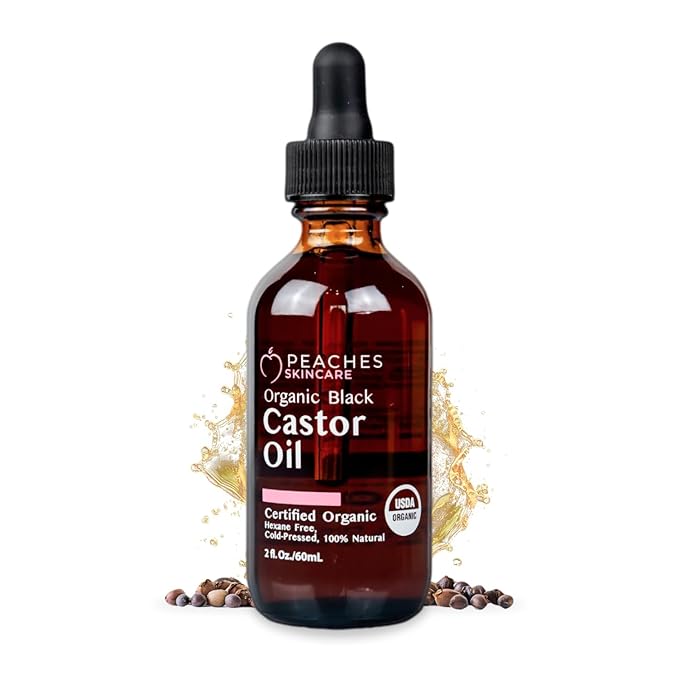 Organic Cold-Pressed Castor Oil – Hexane-Free, Vegan Formula with Omega-9, Omega-6, and Vitamin E – Hydrating Oil for Skin and Hair – Black Castor Oil (2 fl. oz)
