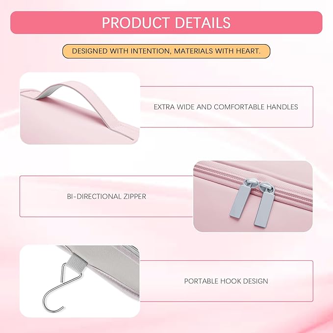 Makeup Bag for Blow Dryer Brush, Large Capacity Organizer Storage Bag for Hair Styler, Hot Air Brush, Curling Iron & Beauty Accessories, Portable Cosmetic Case for Women (Pink)