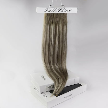 Full Shine Weft Hair Extensions Human Hair Sew In Extensions Remy Hair Color 7/7/800 Ash Brown To Blonde Mix Brown Hair Extensions Sew In Machine Tied Weft Soft Silky Hair 14 Inch 100G