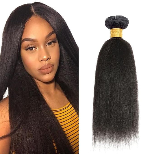 Yaki Straight Human Hair Bundles Color #1B Kinky Straight Bundles Grade 8A Peruvian Virgin Hair Single Bundle 28 Inch Natural Black Kinky Straight Human Hair Weave