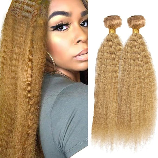 #27 Blonde Bundles Human Hair Yaki Straight Bundles 18 20 Inch Unprocessed Brazilian Virgin Hair Weave 2 Bundle Honey Blonde Human Hair Extensions