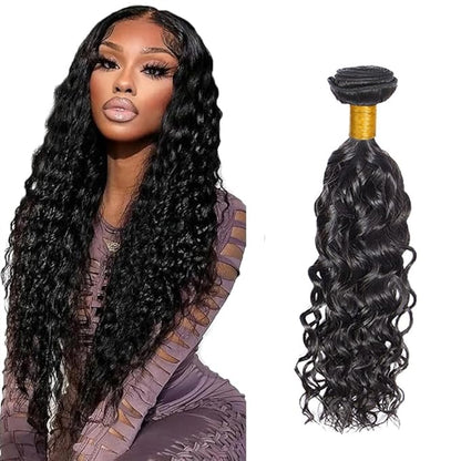 32 Inch Water Wave Bundles Natural Black Human Hair Bundles Unprocessed Brazilian Virgin Remy Hair Extensions Niegmeag Double Weft Hair Weave 100g/Pc