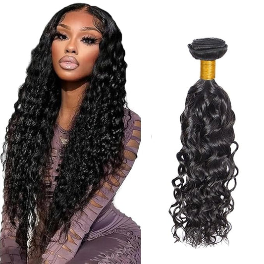 32 Inch Water Wave Bundles Natural Black Human Hair Bundles Unprocessed Brazilian Virgin Remy Hair Extensions Niegmeag Double Weft Hair Weave 100g/Pc