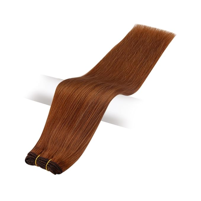 Full Shine Copper Hair Extensions Sew In Hair Extensions Real Human Hair For Women Color Copper Brown Double Weft Extensions Remy Straight Hair Invisible Sew In Extensions 14 Inch 100G