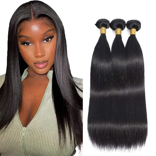 Straight Bundles Human Hair Natural Color Straight Human Hair Bundles Brazilian Grade 8A Virgin Hair Extensions 12 14 16 Inch Color #1B Straight Hair Weave