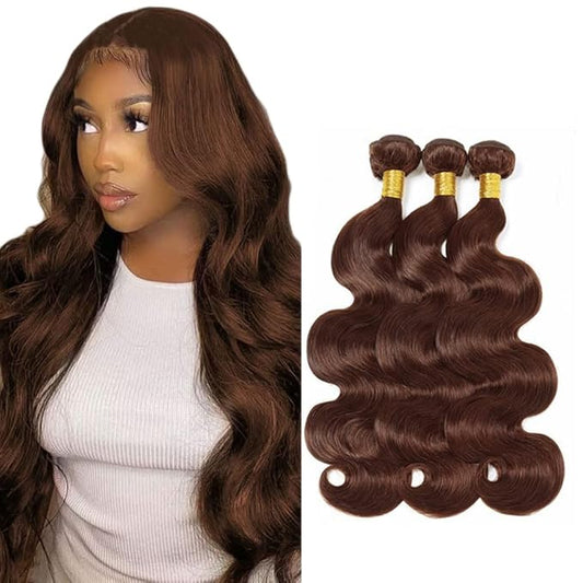 #4 Brown Bundles Human Hair Body Wave Bundles 26 28 30 Inch Human Hair Weave 3 Bundle Unprocessed Brazilian Virgin Hair Dark Brown Body Wave Human Hair Extensions 50 Grams/Bundle