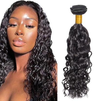#1B Human Hair Bundles Water Wave Bundles 22 Inch Unprocessed Brazilian Virgin Hair Weave 1 Bundle 50 Grams Per Bundle Natural Color Bundle Human Hair Extensions