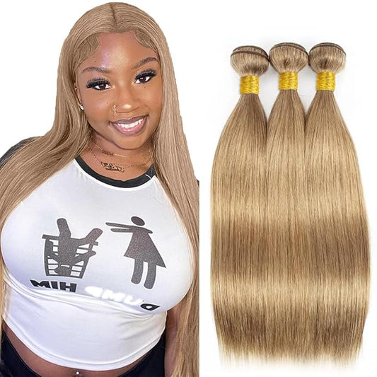 #22 Blonde Bundles Human Hair Straight Bundles 24 26 28 Inch Human Hair Weave 3 Bundle Unprocessed Brazilian Virgin Hair Ash Blonde Straight Human Hair Extensions 50 Grams/Bundle