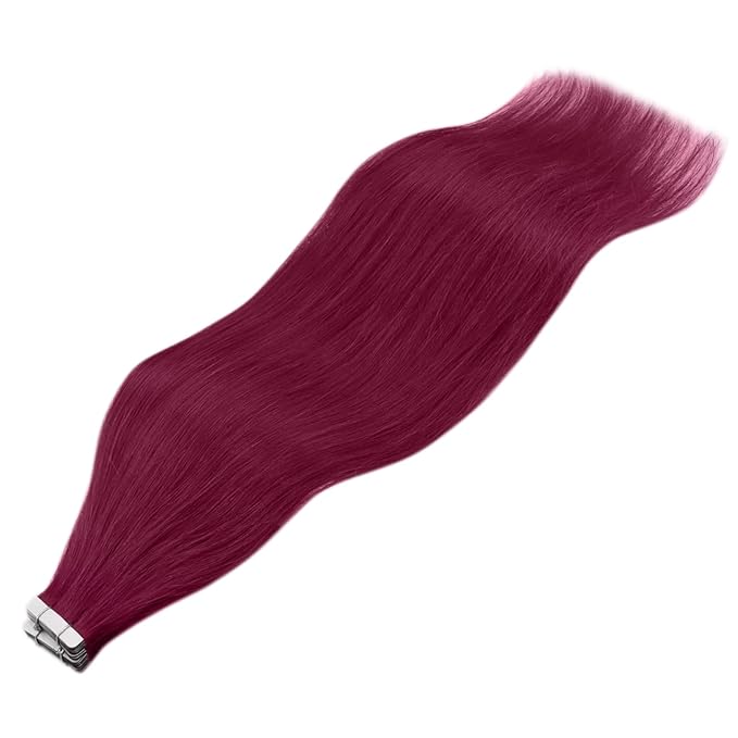 YoungSee Tape in Hair Extensions Real Human Hair Magenta Human Hair Extensions Tape in Color 20In Red Hair Extensions Tape in for Girls 10pcs 25g Tape in Extensions Magenta for Girls Party Highlights