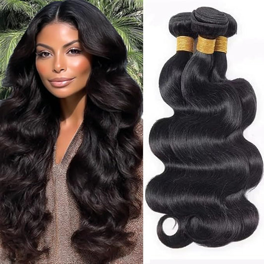 #1B Body Wave Human Hair Bundles 22 24 26 Inch Brazilian Remy Human Hair Bundles Weave Extensions Soft and Silky for Women