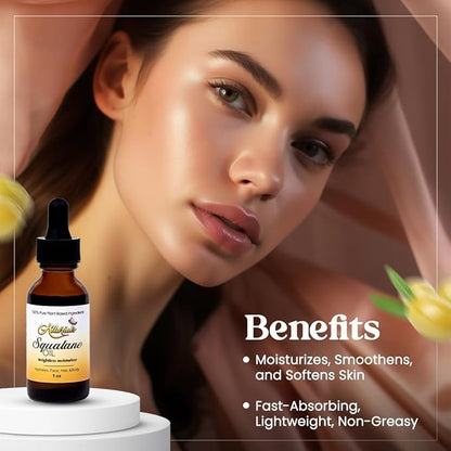 100% Organic & All Natural Plant-Based Squalane Oil for Face, Hair, & Body, Cold Pressed and Unrefined Premium Grade Multipurpose Facial Oil for Moisturize, Smooth, and Soften Skin - 1 Oz