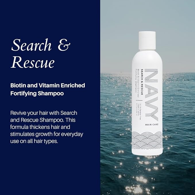 NAVY Hair Care Search and Rescue Shampoo | Biotin and Rosemary Oil Enriched for Hair Growth | Paraben Free | 8 oz