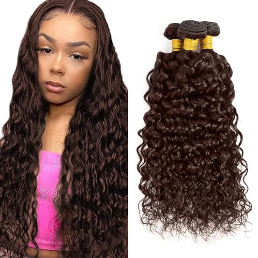 #4 Brown Bundles Human Hair Water Wave Bundles 24 26 28 Inch Human Hair Weave 3 Bundle Unprocessed Brazilian Virgin Hair Chocolate Water Wave Human Hair Extensions 50 Grams/Bundle