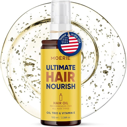 Moerie Ultimate Hair Oil for frizzy, dry and damaged Hair - Deeply Nourishing Rejuvenation - With Vitamin E, Jojoba & Hemp