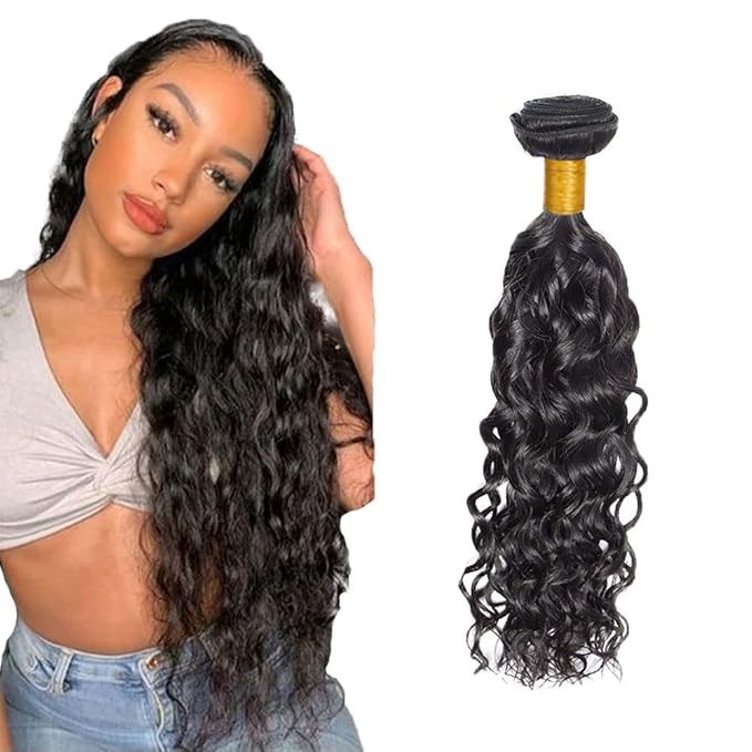 #1B Human Hair Bundles Water Wave Bundles 26 Inch Unprocessed Brazilian Virgin Hair Weave 1 Bundle 50 Grams Per Bundle Natural Color Bundle Human Hair Extensions
