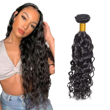 #1B Human Hair Bundles Water Wave Bundles 26 Inch Unprocessed Brazilian Virgin Hair Weave 1 Bundle 50 Grams Per Bundle Natural Color Bundle Human Hair Extensions