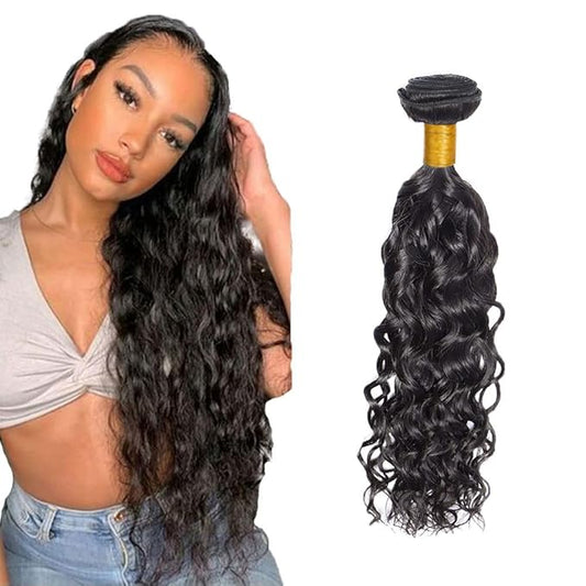 #1B Human Hair Bundles Water Wave Bundles 26 Inch Unprocessed Brazilian Virgin Hair Weave 1 Bundle 50 Grams Per Bundle Natural Color Bundle Human Hair Extensions