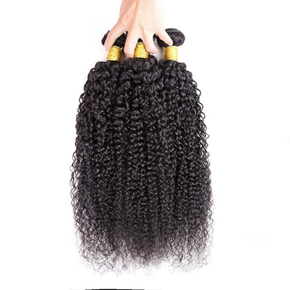 26 28 30 Inch Color #1B Human Hair Bundles Natural Black Kinky Curly Bundles Brazilian Grade 8A Virgin Human Hair Extensions #1B Kinky Curly Bundles Natural Color Bundles