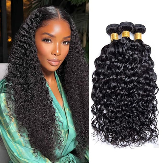 Water Wave Human Hair Bundles Natural Black Deep Water Wave Bundles Brazilian Remy Hair Extensions 28 30 32 Inch Soft and Silky for Women