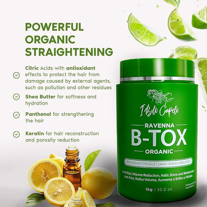 Ravenna B-tox Organic Kit, 52.8 Fl Oz - Hair B-tox Treatment & Argan Oil Mask for Anti-Frizz, Volume Reduction, Smoothing Hair