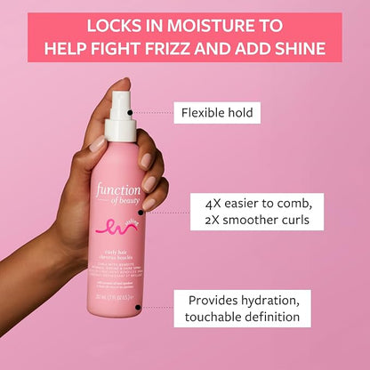 FUNCTION OF BEAUTY Curls With Benefits Detangle, Define & Shine Spray for Curly Hair, 7 oz Each (2-Pack) - Use as Detangler or Styler, With Coconut Oil, Vegan Squalane, & Castor Oil