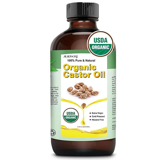 Organic Castor Oil (8oz Glass bottle) USDA Certified 100% Pure Natural, Cold Pressed, Hexane Free. Castor Oil for Hair Growth, Thicker Lashes & Fuller Brows