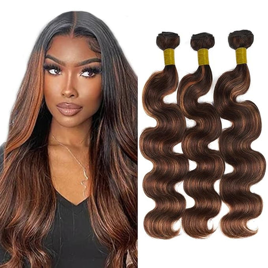 34 34 34 Inch Ombre Human Hair Bundles Body Wave Bundles Human Hair Highlight Bundles Brazilian Brown Highlight Bundles Hair Weave Silky Soft Remy Hair Extensions