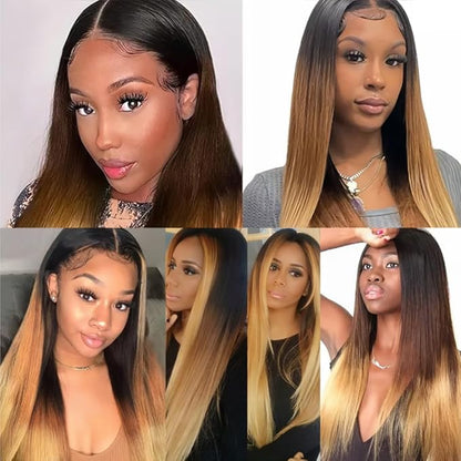 T1B4/27 Bundles Human Hair Ombre Brown Straight Bundle Mixed Length 3 Bundles 14 16 18 Inch Double Weft Virgin Remy Bundle Hair Weave