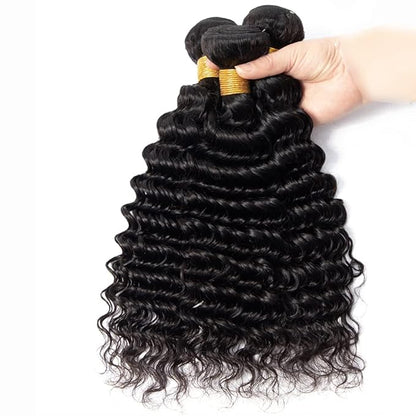 #1B Human Hair Bundles Water Wave Bundles 28 30 32 Inch Unprocessed Brazilian Virgin Hair Weave 3 Bundles 50 Grams Per Bundle Natural Color Bundle Human Hair Extensions