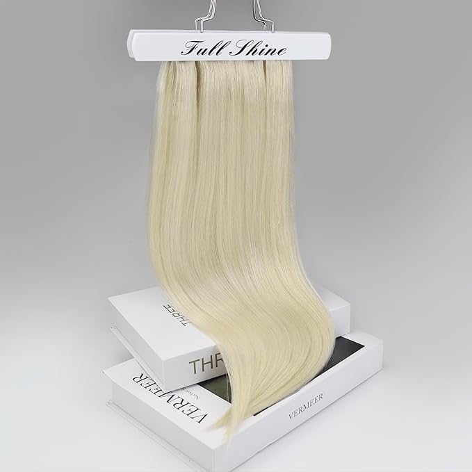 Full Shine Sew In Hair Extensions Real Human Hair Weft Hair Extensions Remy Straight Hair Color Platinum Blonde Extensions Soft Hair Weft Extensions For Women 10 Inch 50G