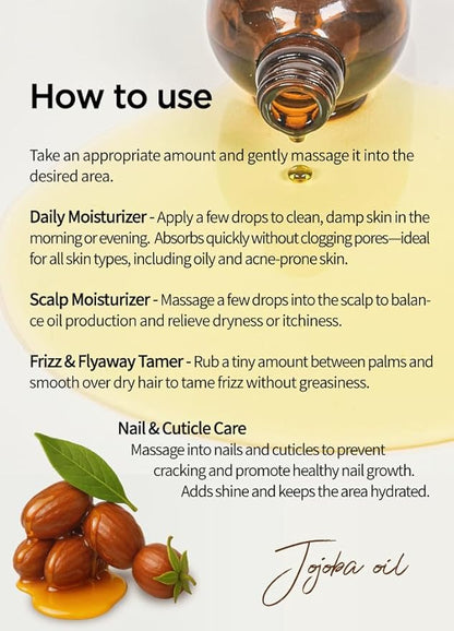 Organic jojoba Oil 100ml (3.38 fl.oz) 100% Pure Organic Natural Golden Oil, Cold Pressed Virgin, Vitamin E Oil, Moisturizer for Skin, face, Body, Hair, Nail, Israel Origin