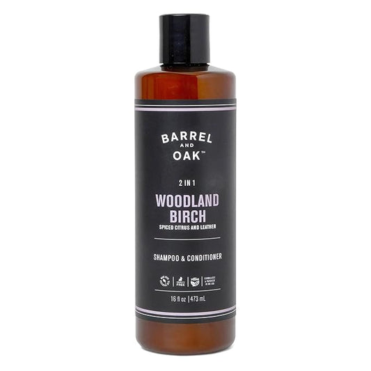 Barrel and Oak - 2-in-1 Shampoo & Conditioner, Men's Shampoo & Conditioner Set, Hair Care for Men, Cleanses Hair & Scalp, Natural Moisturizer, Essential Oil-Based Scent, Vegan (Woodland Birch, 16 oz)